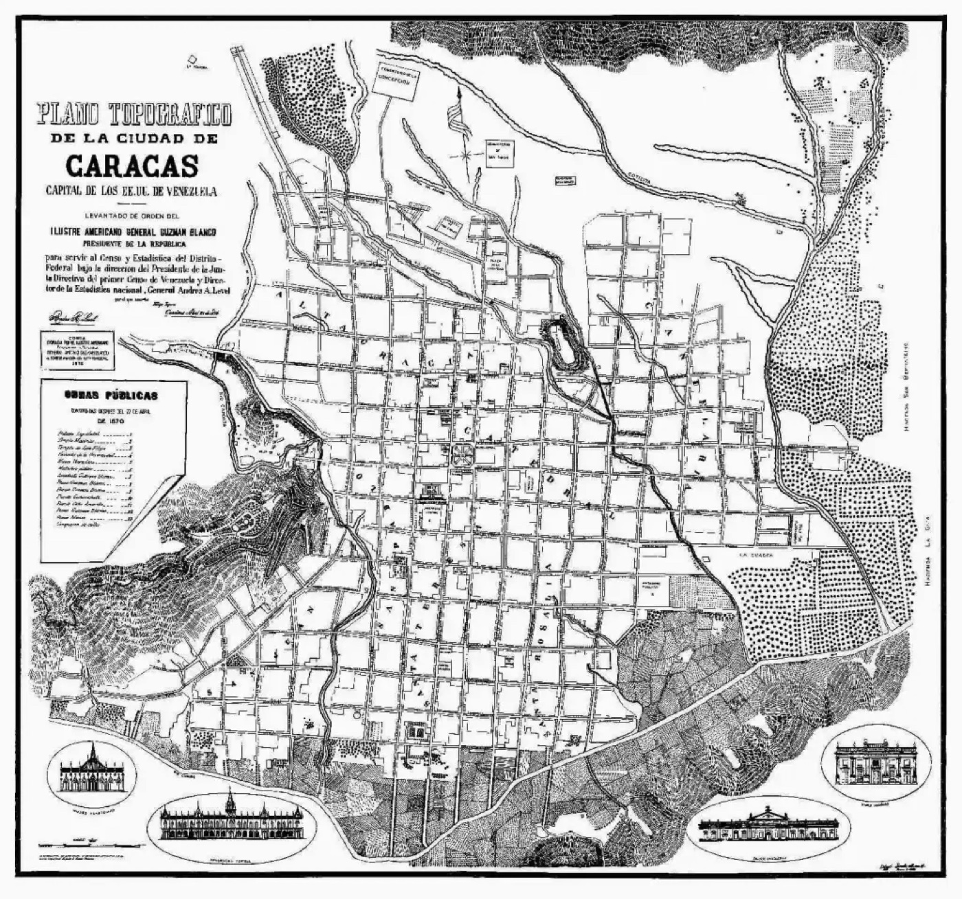 Plano topográfico antiguo de la ciudad de Caracas